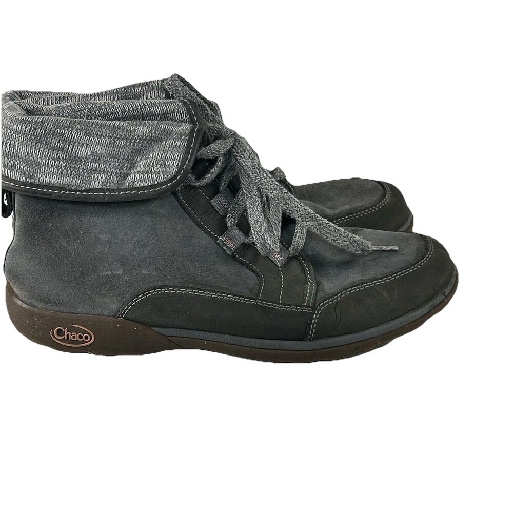 Chaco Barbary Ankle Boot Gray Women Size 11 Fold Over Wool Collar Castlerock